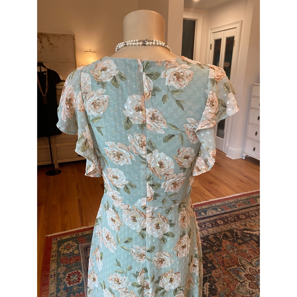 Altard State Florentina Sage Green Floral Swiss Dot High Low Midi Dress - Picture 13 of 14
